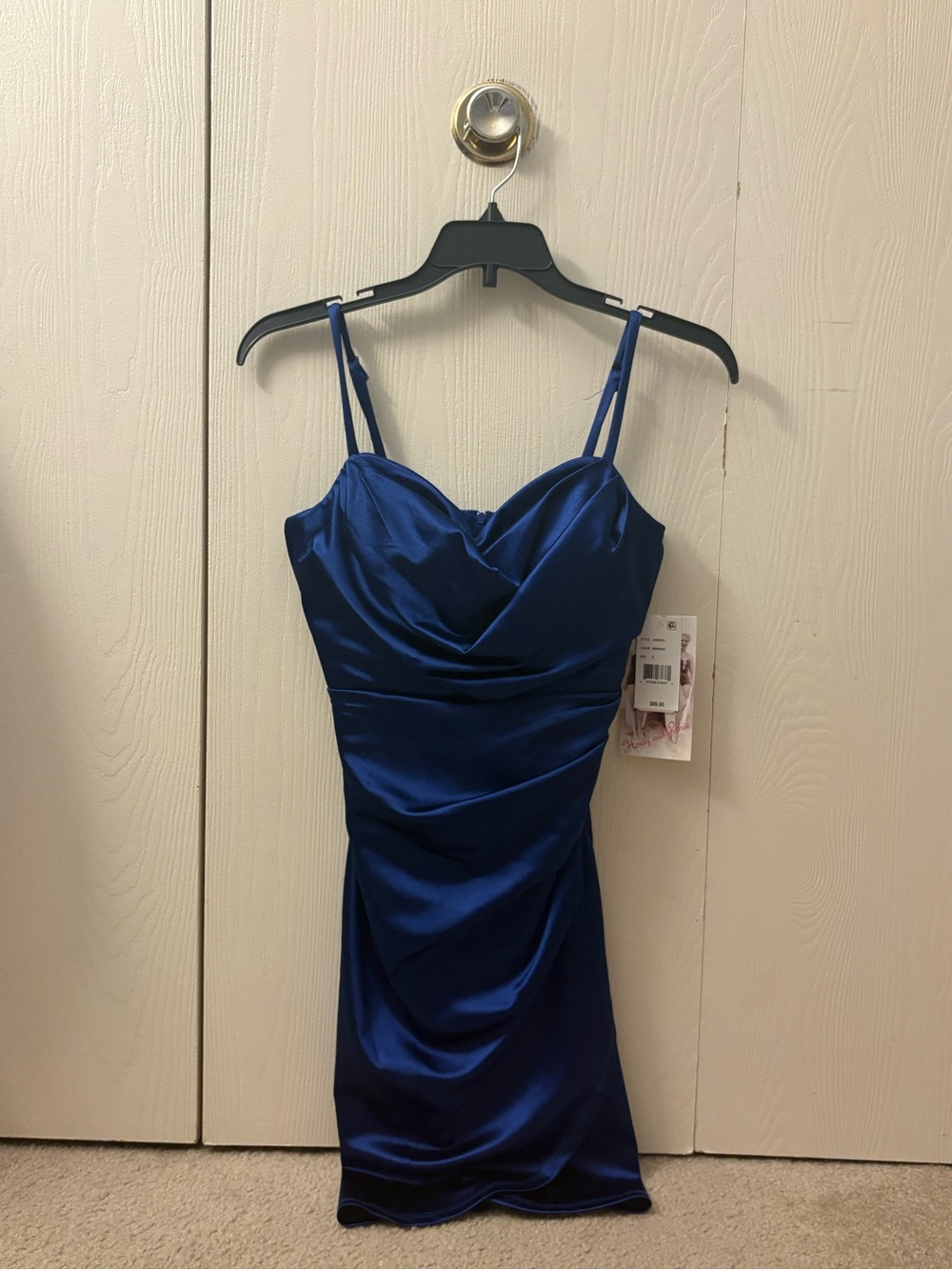 Blue Satin Spaghetti-Strap Dress